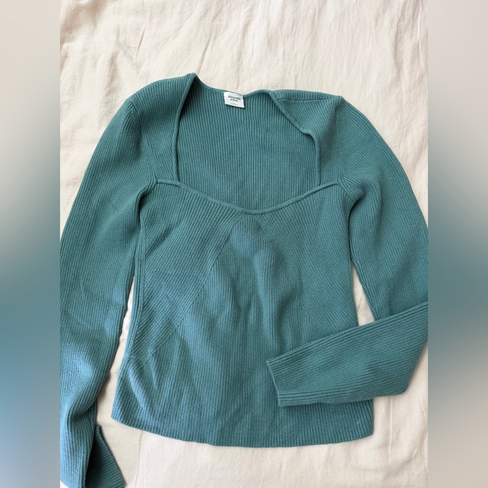Abercrombie & Fitch Green Fitted Ribbed Long Sleeve Top